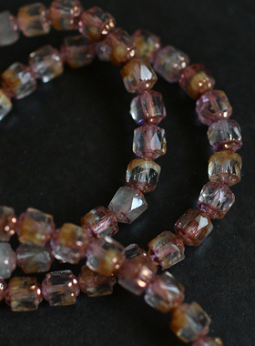 diy手工手作捷克驻复古古董风描金透明感粉橘色系 6mm