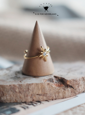 钛钢包18k金八芒星可调节戒指