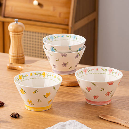 日式釉下彩陶瓷斗笠饭碗5英寸