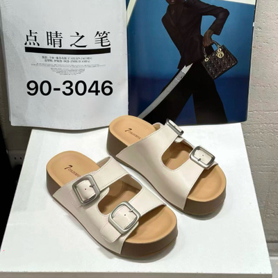 诗路花语2026夏时尚厚底增高勃肯鞋透气休闲松糕凉拖鞋女90-3046
