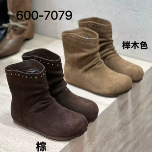诗路花语七彩青春2026秋冬款真皮平底鞋女短靴子马丁靴600-7079