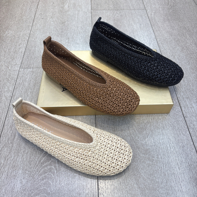 巴迪雅正品2026春夏款百搭舒适女鞋平底镂空编织单鞋女鞋M612