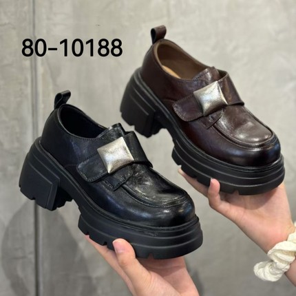 诗路花语2024秋厚底小个子英伦风真皮小皮鞋女休闲乐福鞋80-10188