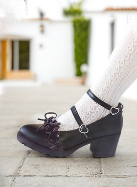 玛丽珍高跟小皮鞋女一字带浅口中跟皮鞋法式优雅原创洛丽塔鞋LO鞋