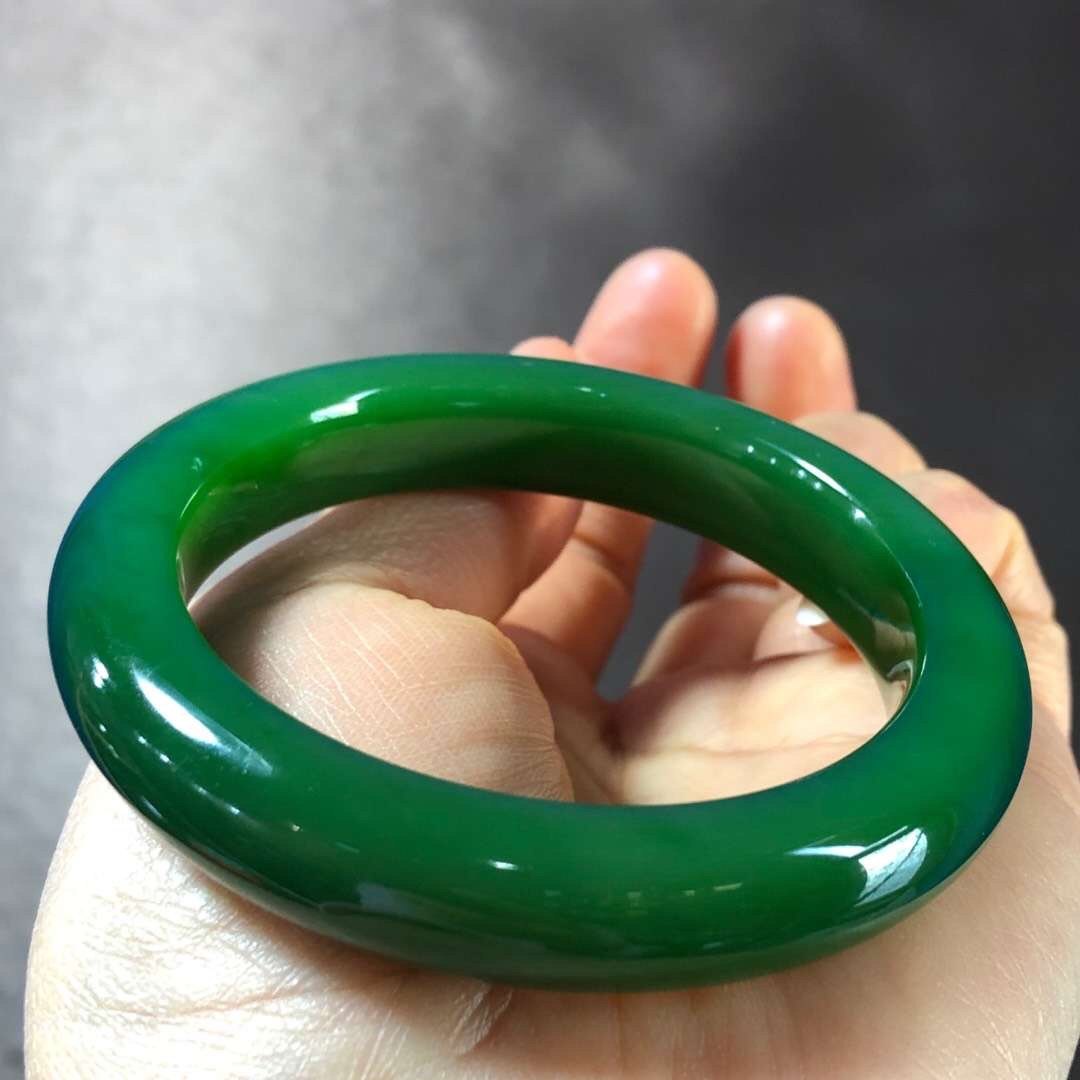 精品收藏品碧玉手镯七号坑冰底老料菠菜绿正圈小口径镯