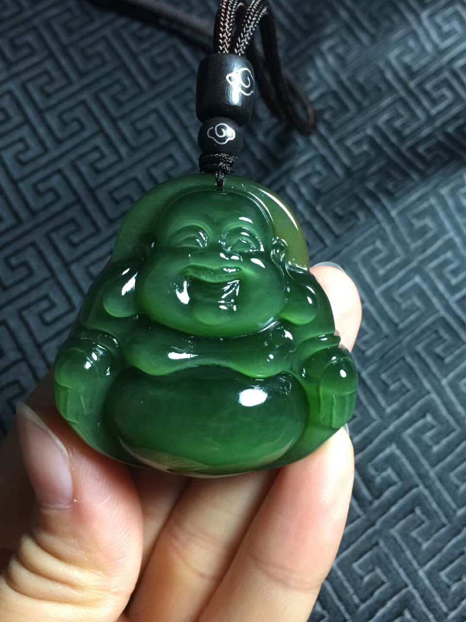 碧玉猫眼立体大佛小镯心精工雕刻圆浑厚实贵气十足旺福