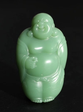 弥勒佛保证收藏品新疆和田夹层料老坑粉绿无结构碧玉佛带证书