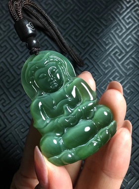 收藏品新疆碧玉猫眼立体观音琉璃般通透水灵的冰底猫眼玉质带证书