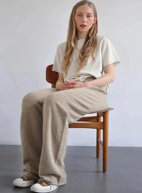 外贸原单  荷兰北欧秋冬高腰抽绳垂感显瘦宽松休闲羊绒针织阔腿裤