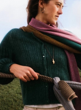 秋冬糖果色山羊绒条纹学生亲子情侣冬季保暖儿童女士经典款围巾