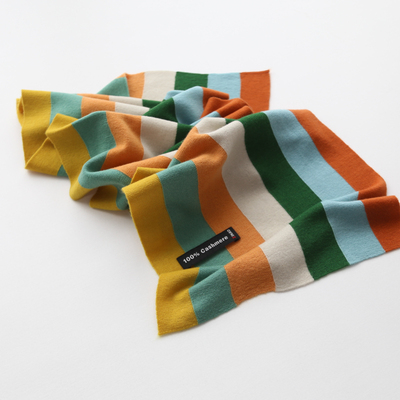 羊绒围巾  100%精纺羊绒彩虹色时尚装饰百搭柔软舒适条纹围巾披肩