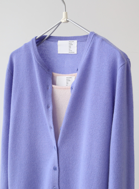 秋冬女士温柔气质莫奈紫舒适保暖百搭圆领羊绒针织开衫上衣