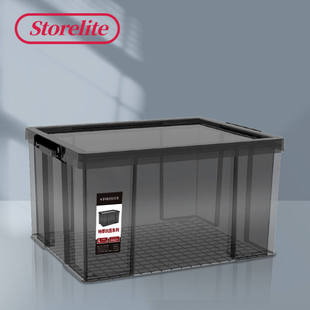STORELITE直角抗压高透塑胶收纳箱50L透明黑加厚衣物整理箱玩具