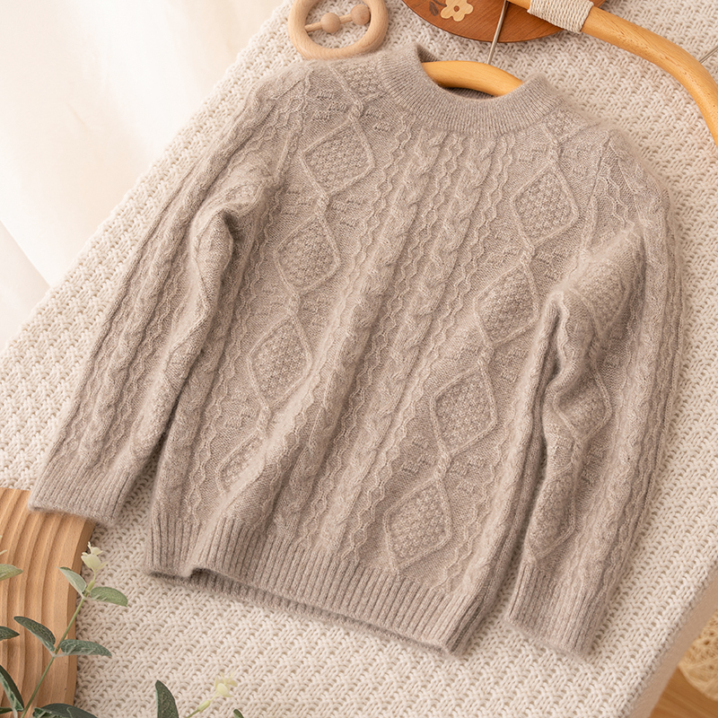 100%洪叶云台男童纯山羊绒圆领套头衫青少年秋冬保暖毛衣打底衫厚