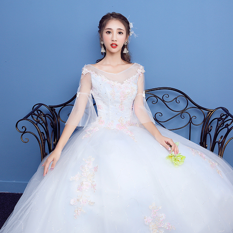 women wedding dress婚纱礼服时尚公主显瘦彩色蕾丝齐