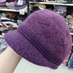 佳艺软沿圆帽中老年奶奶帽冬季加绒加厚保暖帽妈妈护耳针织毛线帽