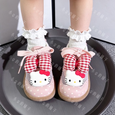 儿童休闲鞋子2026年春夏季女童格子大蝴蝶结网面镂空板鞋公主鞋韩