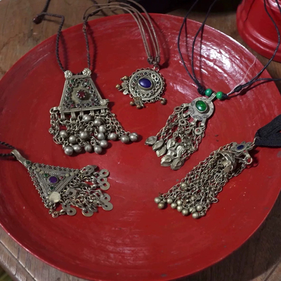 土库曼斯坦中亚游牧民族传统流苏老珠古董老银vintage项链