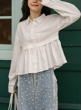 QUEENSHOP 2026春夏新品女装日系剪接伞摆设计长袖衬衫01025639
