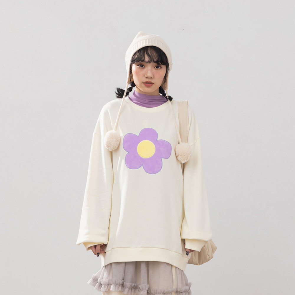 装立体磨毛花花长袖卫衣