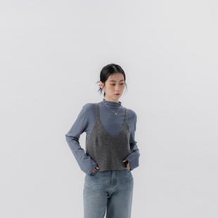吊带背心 蕾蒂素面V领针织罩衫 灰01099290 2025秋冬女装 QUEENSHOP
