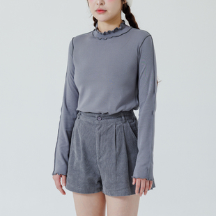 内磨毛木耳边高领上衣 女装 灰01099263 2025秋冬新品 QUEENSHOP