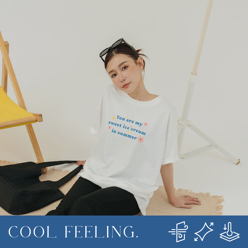 凉感小花印字宽版上衣