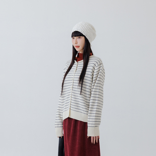 卷边条纹设计排扣针织外套02071691 女装 QUEENSHOP 2025秋冬新品