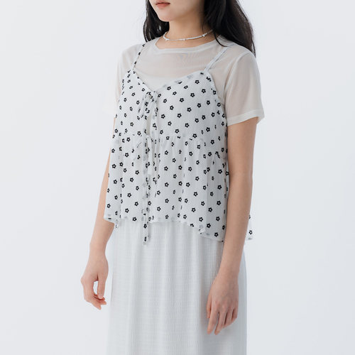 小花刺绣设计绑带细肩罩衫背心