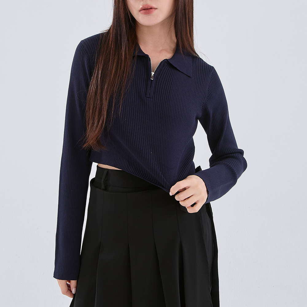 半门襟合身剪裁针织上衣