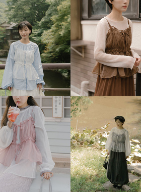 QUEENSHOP 2025秋冬新品女装荷叶边双绑带透肤罩衫背心01099209