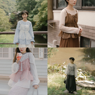 荷叶边双绑带透肤罩衫 女装 背心01099209 2025秋冬新品 QUEENSHOP