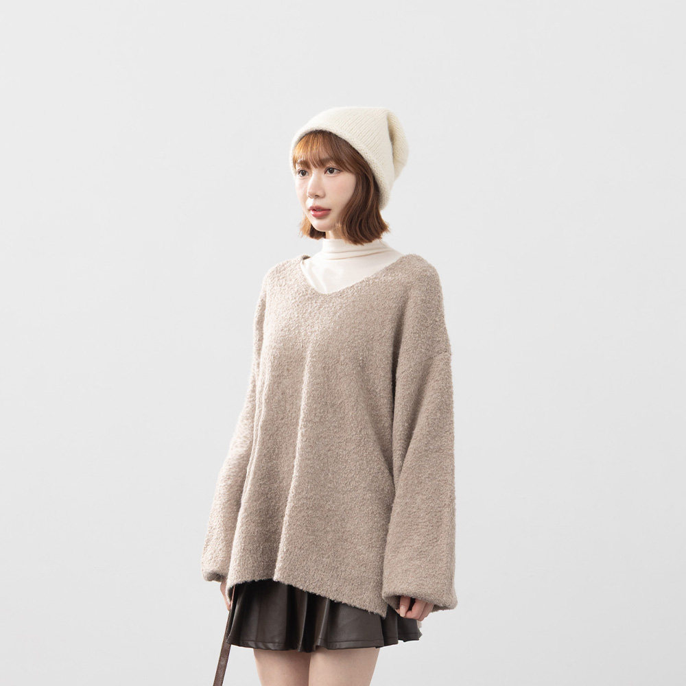 QUEENSHOP 2025秋冬新品女装减龄花纱毛感后绑带澎袖毛