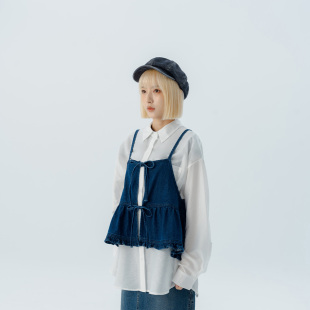 两面穿设计绑带牛仔罩衫 女装 背心01099312 2026春夏新品 QUEENSHOP