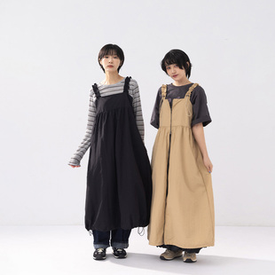 抽绳荷叶肩带拉鍊长连衣裙01087123 女装 QUEENSHOP 2025秋冬新品