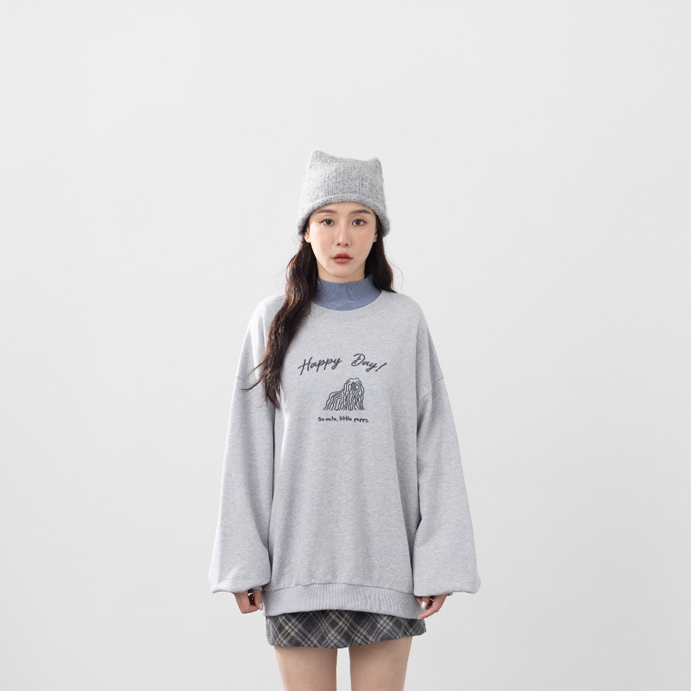 QUEENSHOP 2025秋冬新品女装英文狗狗刺绣造型宽版卫衣