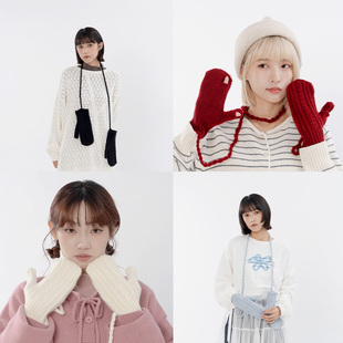 麻花挂脖造型保暖针织手套07130049 女装 QUEENSHOP 2025秋冬新品