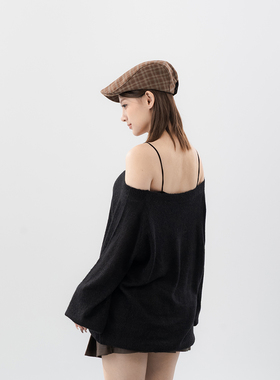 复古配色格纹造型毛呢小偷帽