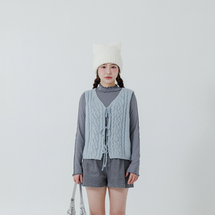 绑带麻花镂空设计针织背心01013516 女装 QUEENSHOP 2025秋冬新品