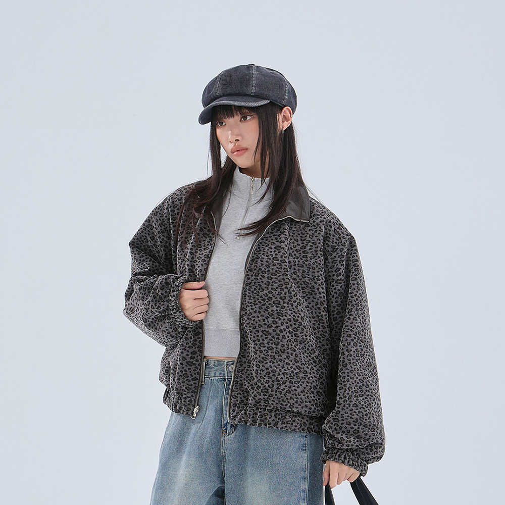 豹纹磨毛两穿夹克外套