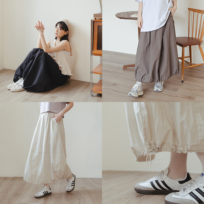 剪接设计下摆抽皱刷刷长裙