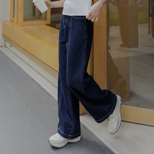 撞色車線剪接寬版 QUEENSHOP 女裝 牛仔長褲 2025春夏新品 04011805