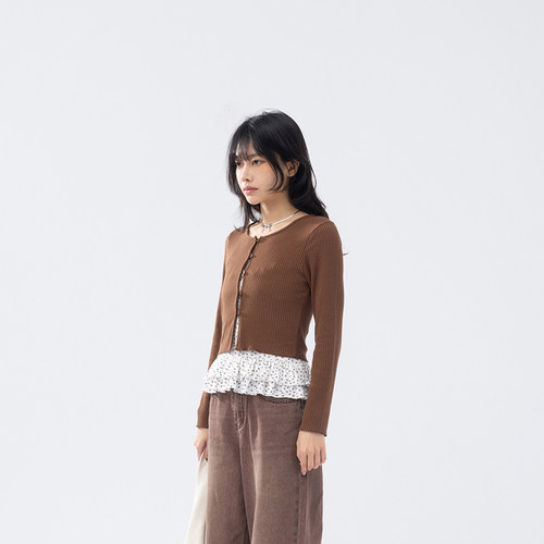 小花背心针织长袖外套两件组
