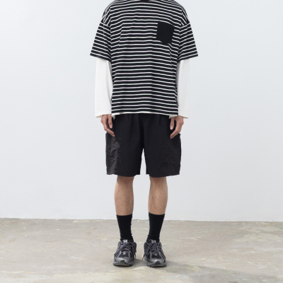 QUEENSHOP2026春夏新品男装剪接口袋设计刷刷短裤-黑04130323