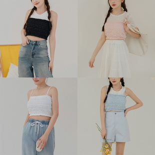 QUEENSHOP 2025春夏新品女装立体皱皱肌理细肩罩衫背心01098860