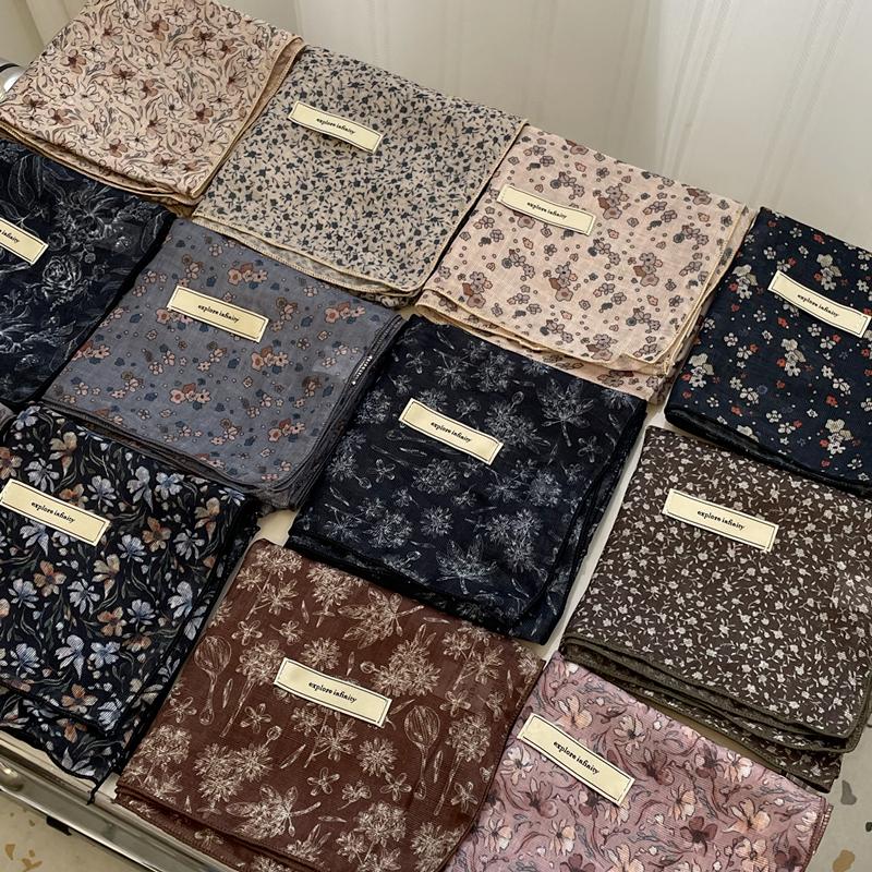 春夏秋素色双面花纹棉麻亲肤方巾护颈复古文艺领巾丝巾头巾发带女