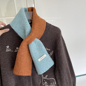 交叉撞色款 mini小围脖Chic简单护颈短款 围巾韩系穿搭软糯学生女士