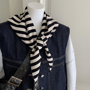 自留款 2025SS黑杏条针织三角巾慵懒北欧风小围巾围脖小披肩搭肩女
