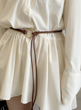 四季可搭配裙子外套大衣腰封女士腰带装饰圆圈打结皮绳长款细腰绳