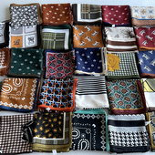 65cm方巾腰果碎花条纹装 饰领巾围巾春秋冬加厚棉麻柔软装 饰头巾女